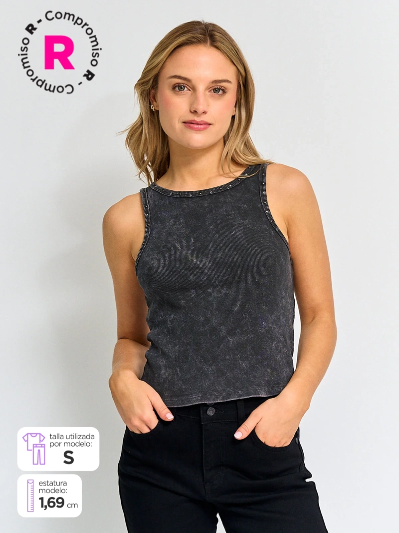POLERA MUJER BARBADOS ALGODÓN SIN MANGAS TACHAS - 1