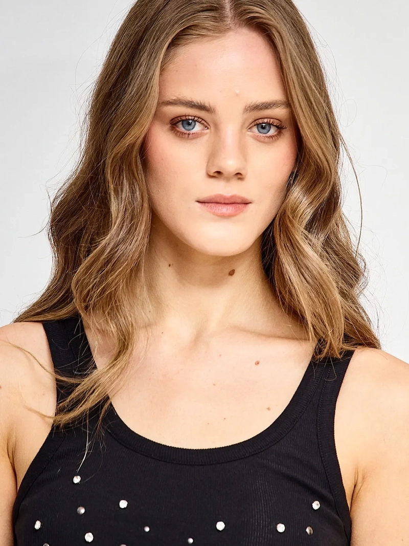 POLERA MUJER BARBADOS ALGODÓN MANGA CORTA STRASS - 3