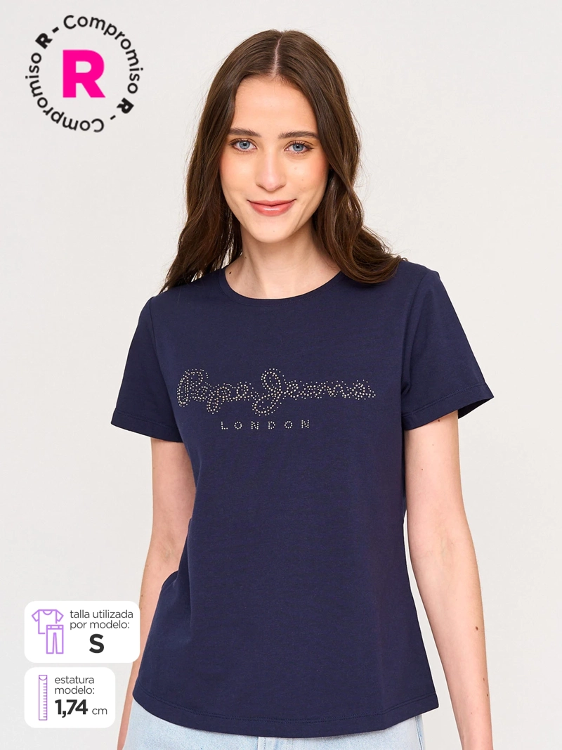 POLERA MUJER PEPE JEANS ALGODÓN STRASS
