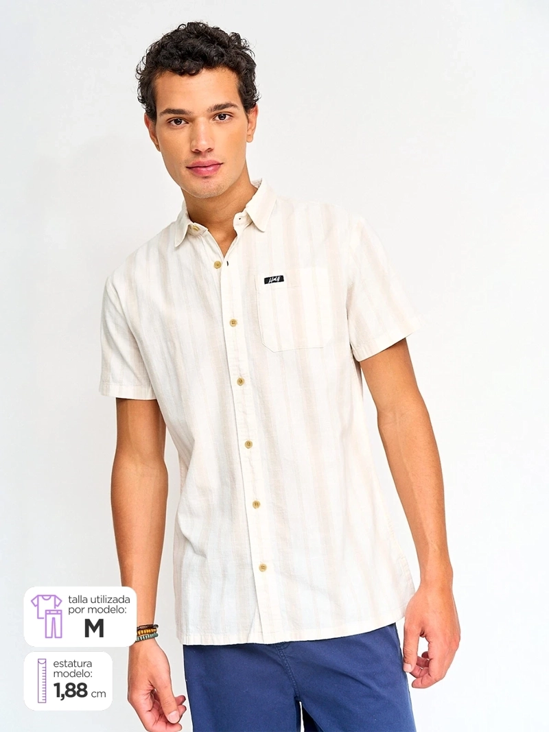 CAMISA HOMBRE HALF ALGODÓN MANGA CORTA RAYAS - 1