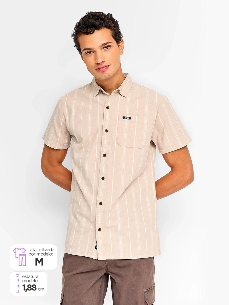 CAMISA HOMBRE HALF ALGODÓN MANGA CORTA RAYAS - 1