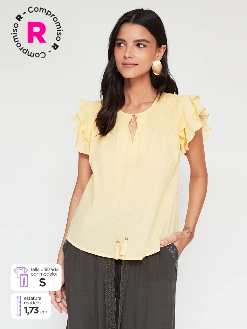 BLUSA MUJER TATIENNE ALGODÓN MANGA CORTA PANAL LAZO - 1