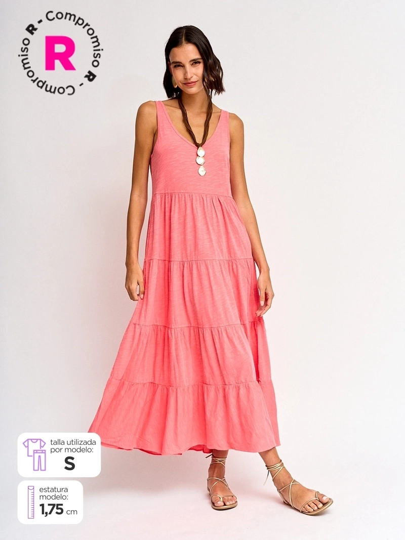 VESTIDO MUJER TATIENNE ALGODÓN LARGO CAPAS LAVADO - 1