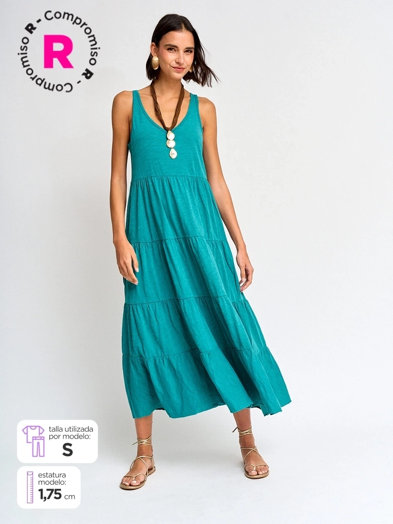 VESTIDO MUJER TATIENNE ALGODÓN LARGO CAPAS LAVADO - 1