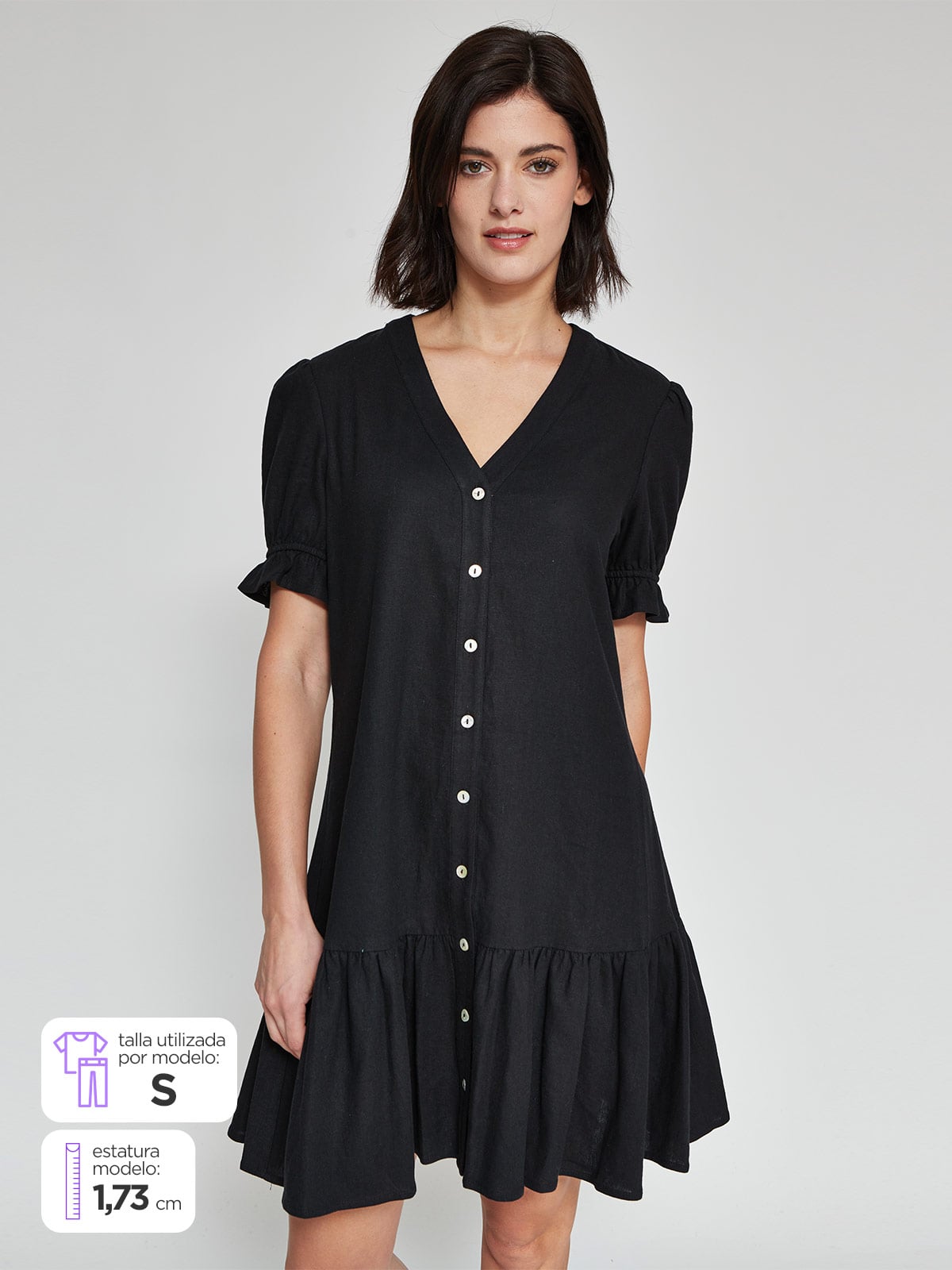 VESTIDO MUJER TATIENNE LINO CORTO BOTONES - 1