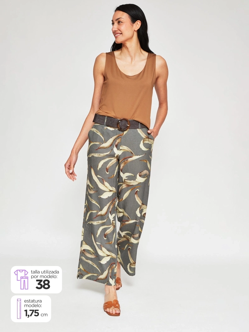 PANTALÓN MUJER CACHAREL LINO CINTURÓN - 1