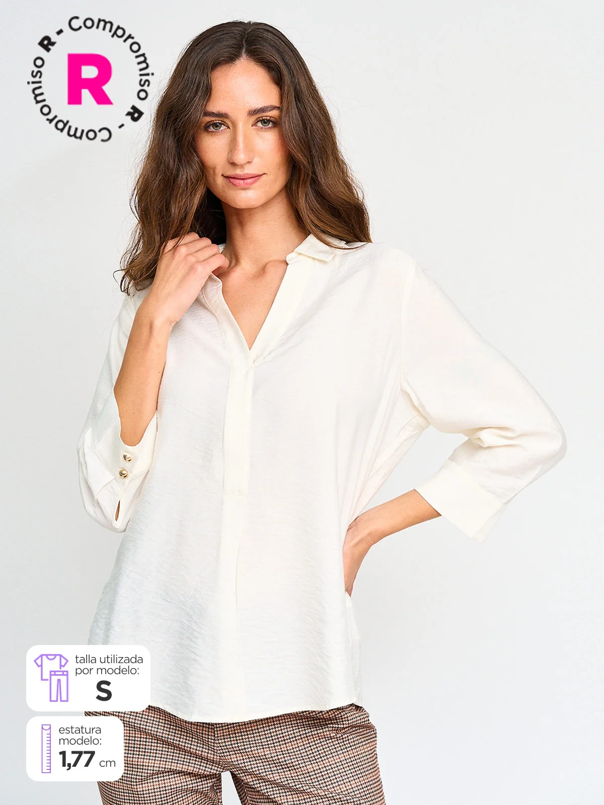 BLUSA MUJER CACHAREL MANGA 3/4 CAMISERA TEXTURADA - 1