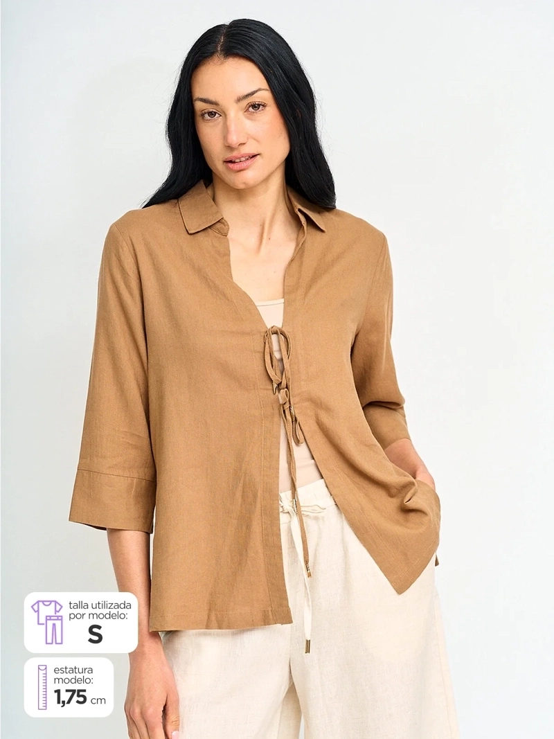 BLUSA MUJER CACHAREL LINO CUELLO CAMISERO MANGA 3/4 - 1