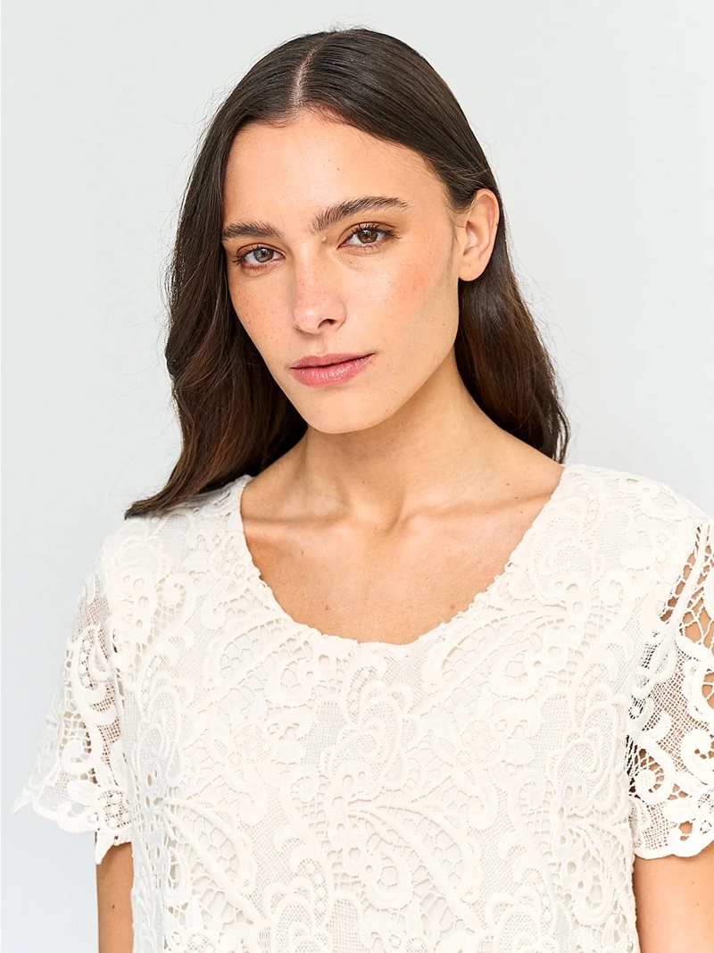 POLERA MUJER CACHAREL ALGODÓN MANGA CORTA MACRAMÉ - 3