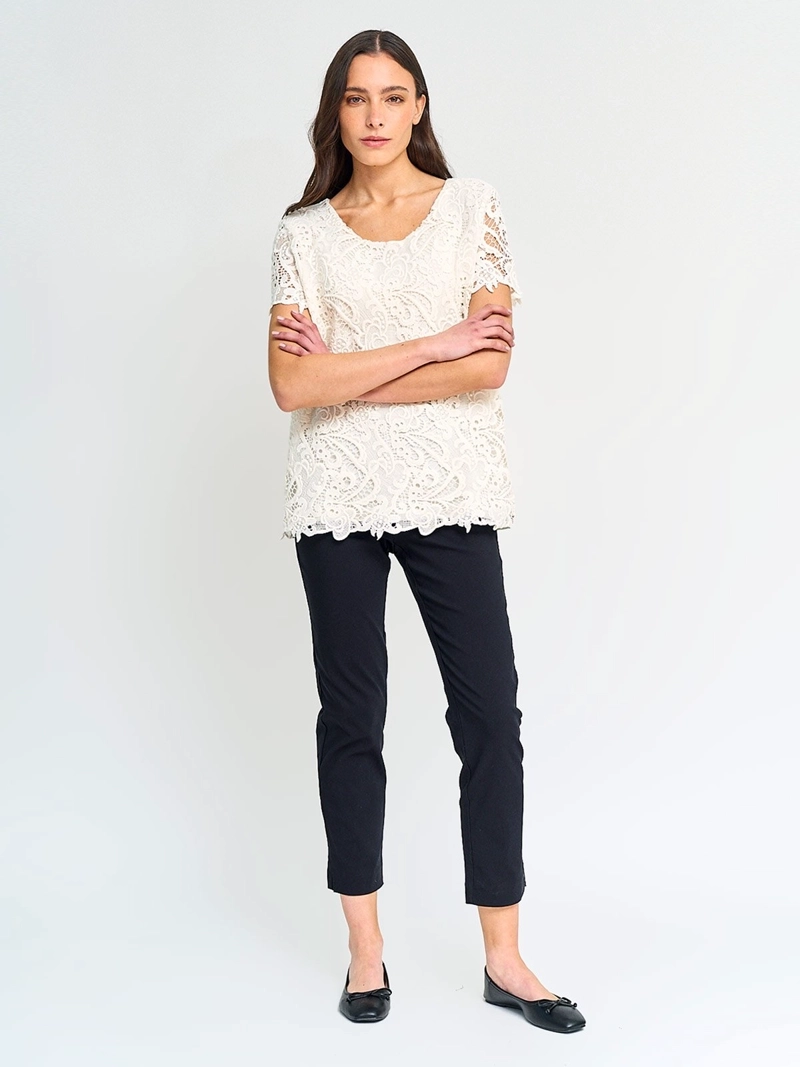 POLERA MUJER CACHAREL ALGODÓN MANGA CORTA MACRAMÉ - 4