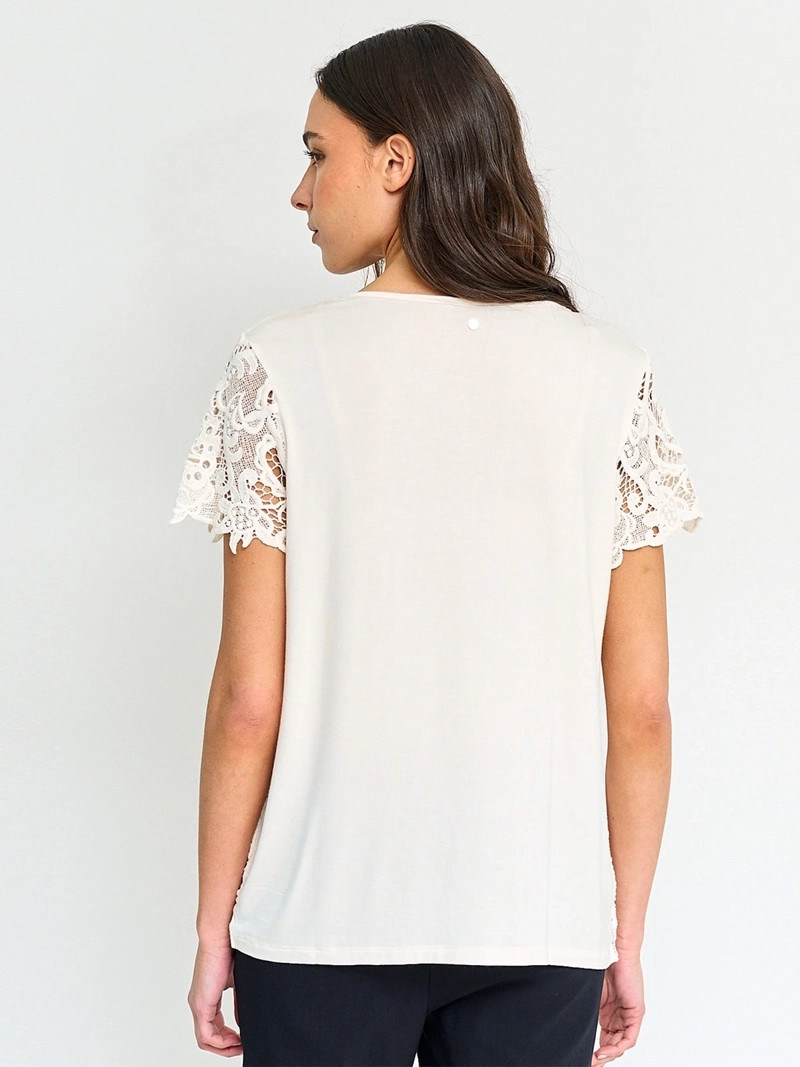 POLERA MUJER CACHAREL ALGODÓN MANGA CORTA MACRAMÉ - 2