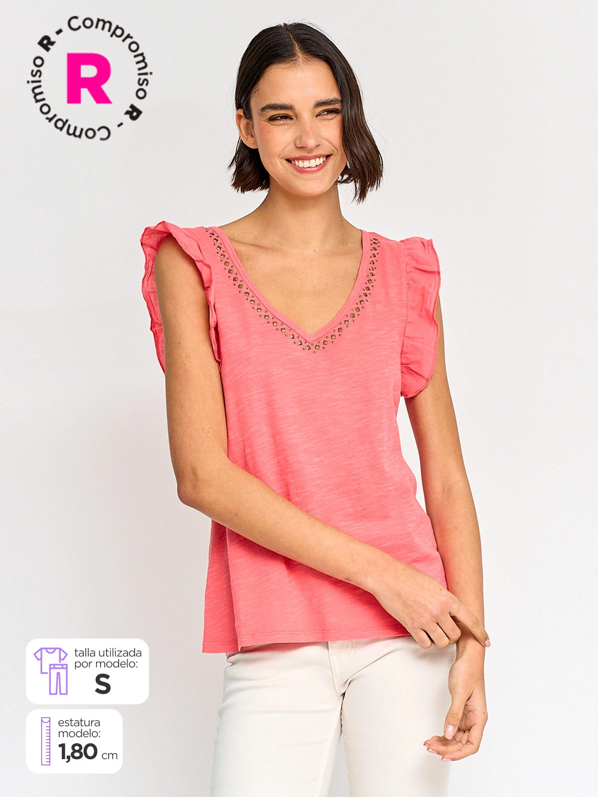 POLERA MUJER TATIENNE ALGODÓN MANGA VUELO TACHAS - 1