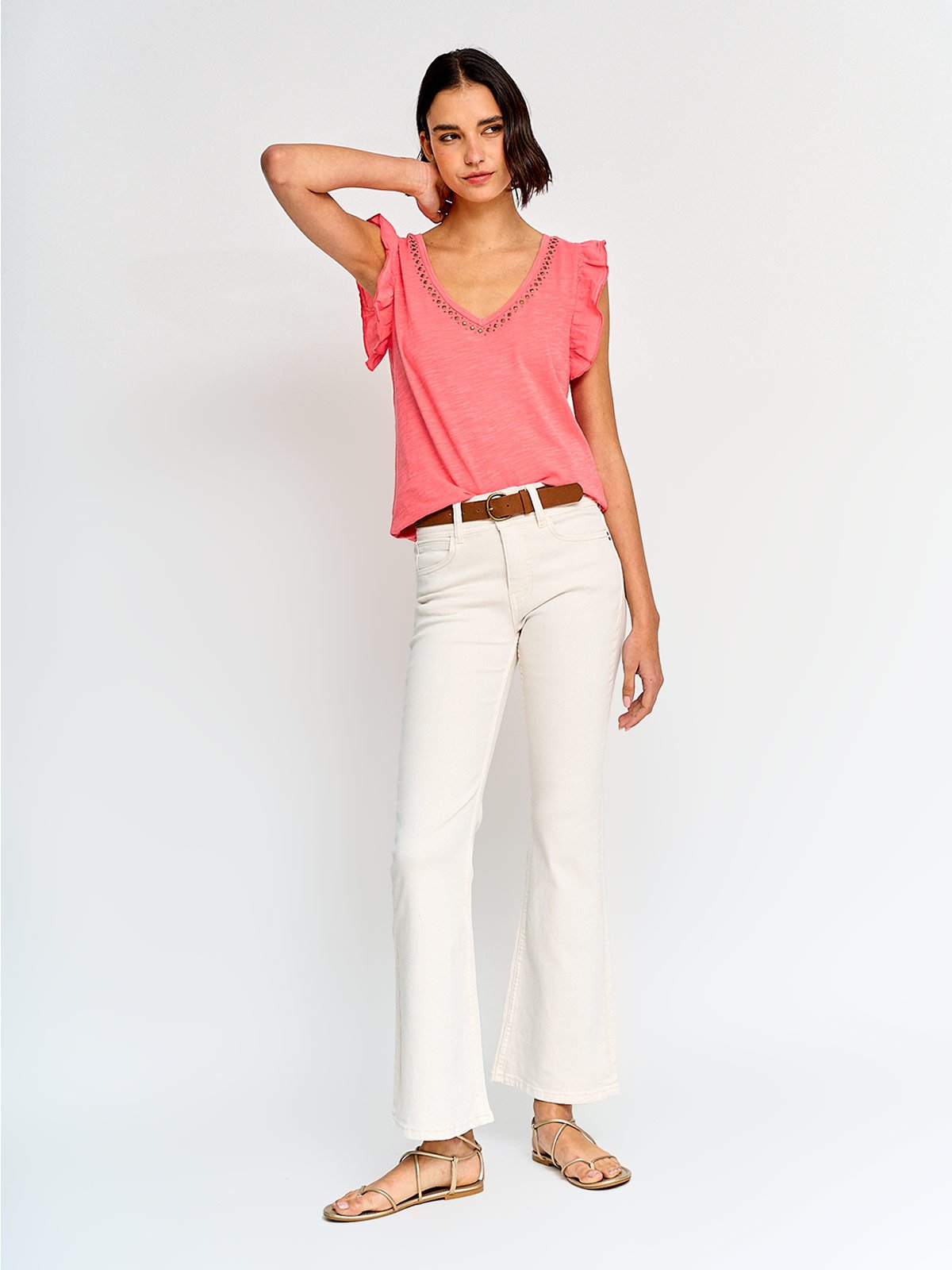 POLERA MUJER TATIENNE ALGODÓN MANGA VUELO TACHAS - 4