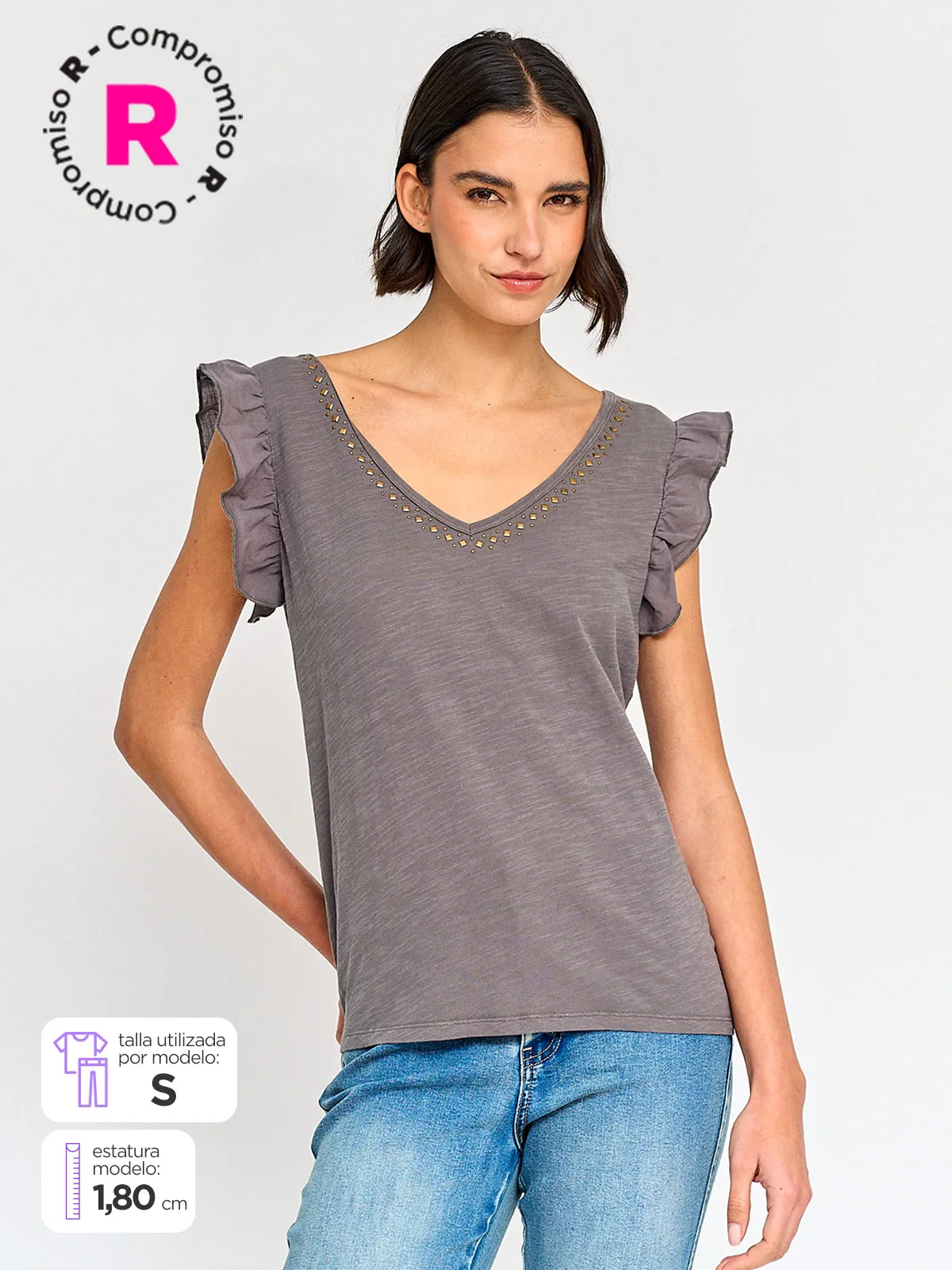 POLERA MUJER TATIENNE ALGODÓN MANGA VUELO TACHAS - 1