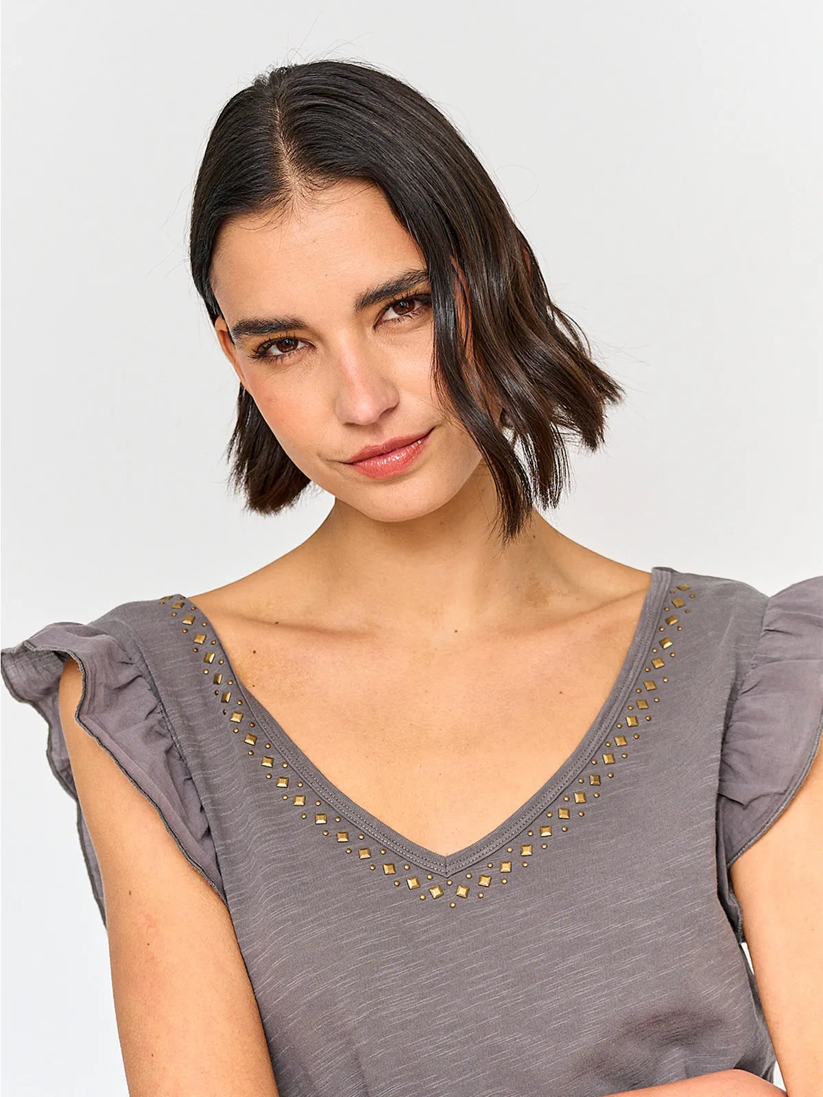 POLERA MUJER TATIENNE ALGODÓN MANGA VUELO TACHAS - 3