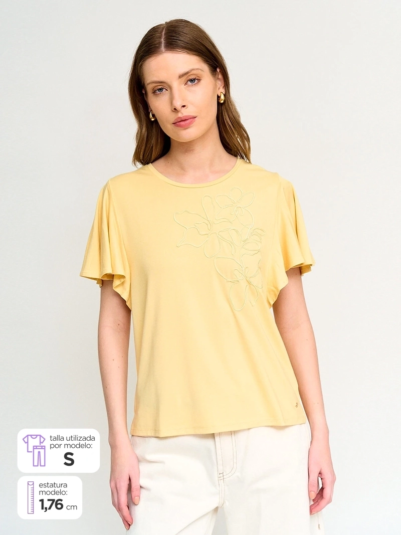 POLERA MUJER CACHAREL MANGA CORTA BORDADO - 1