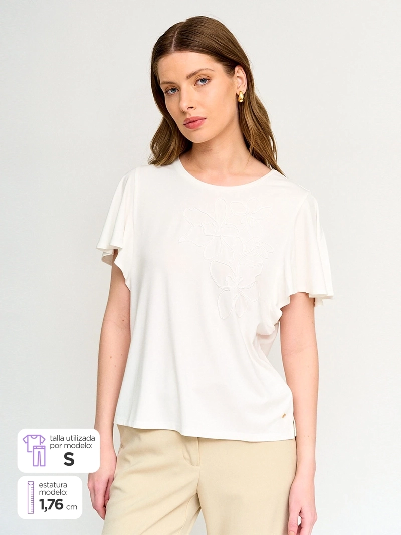 POLERA MUJER CACHAREL MANGA CORTA BORDADO - 1