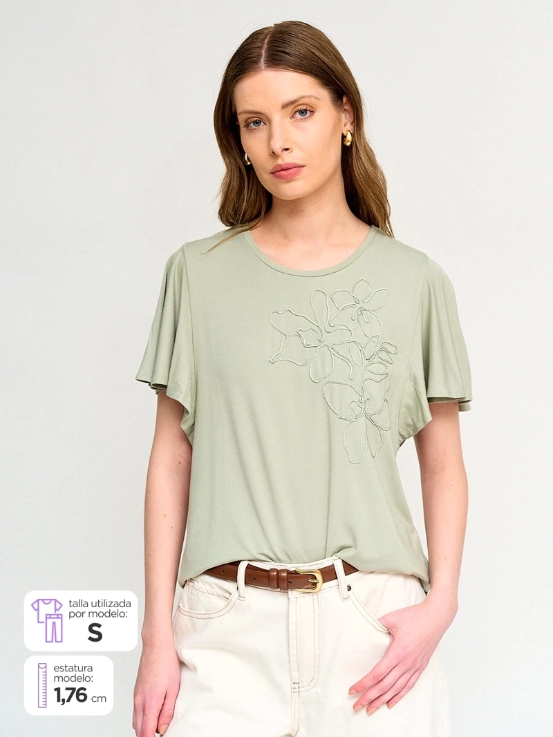 POLERA MUJER CACHAREL MANGA CORTA BORDADO - 1
