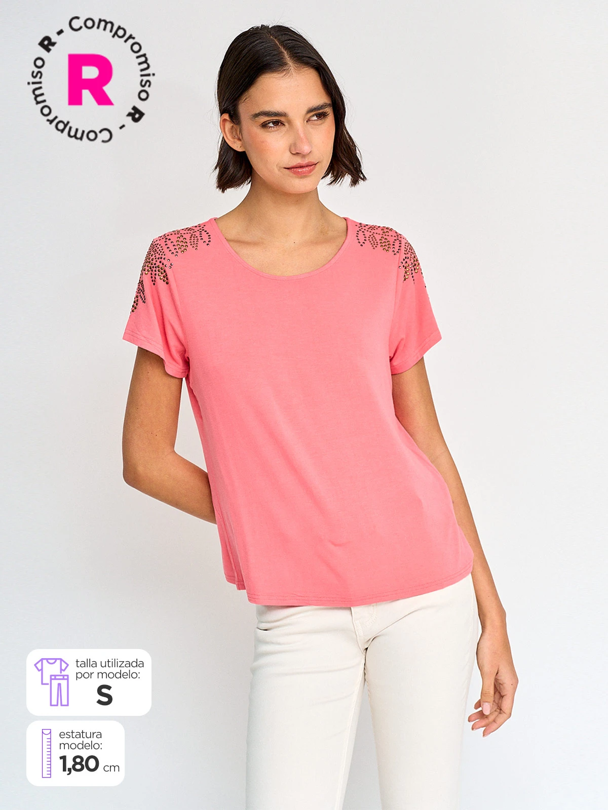 POLERA MUJER TATIENNE MANGA CORTA TACHAS - 1