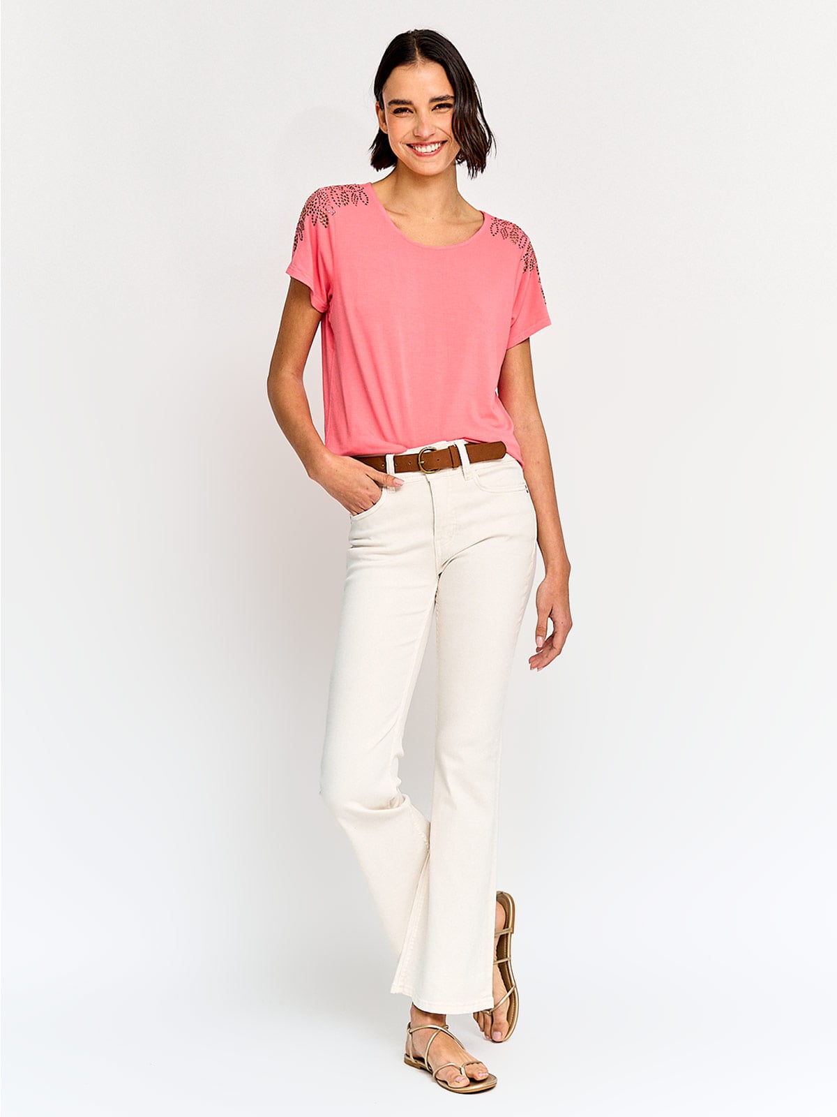 POLERA MUJER TATIENNE MANGA CORTA TACHAS - 4