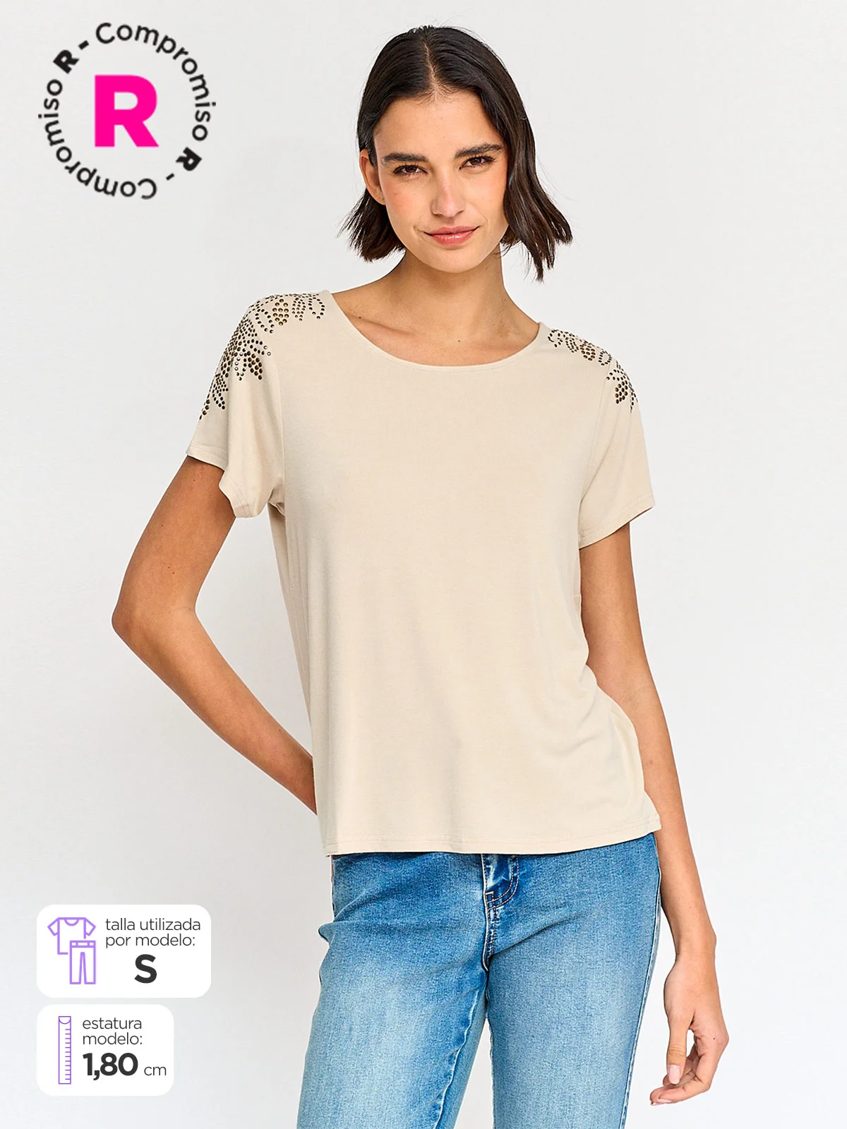 POLERA MUJER TATIENNE MANGA CORTA TACHAS - 1