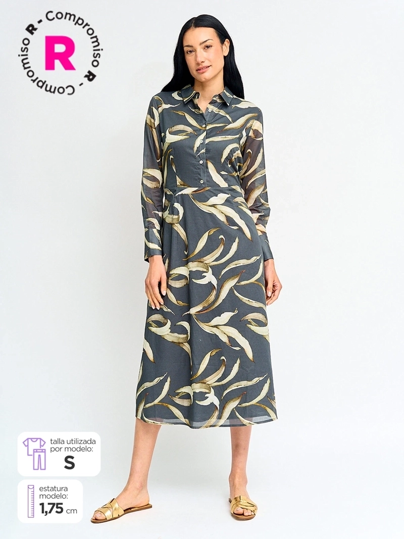 VESTIDO MUJER CACHAREL ALGODÓN CUELLO CAMISERO - 1