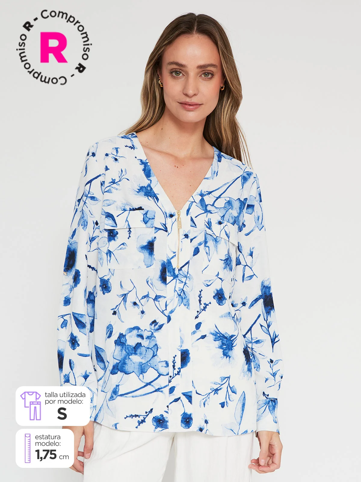 BLUSA MUJER CACHAREL MANGA LARGA TEXTURADA CIERRE - 1