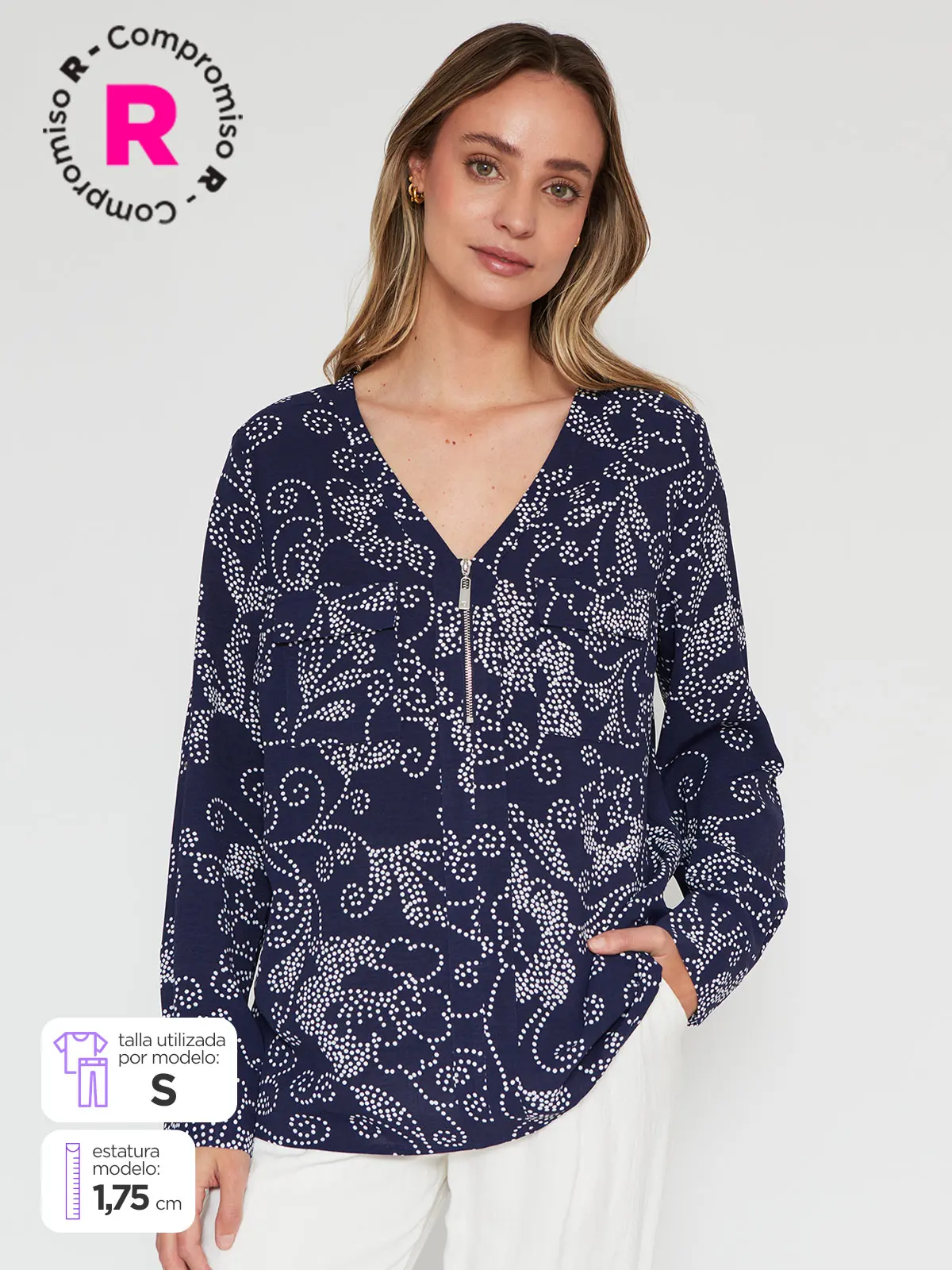 BLUSA MUJER CACHAREL MANGA LARGA TEXTURADA CIERRE - 1