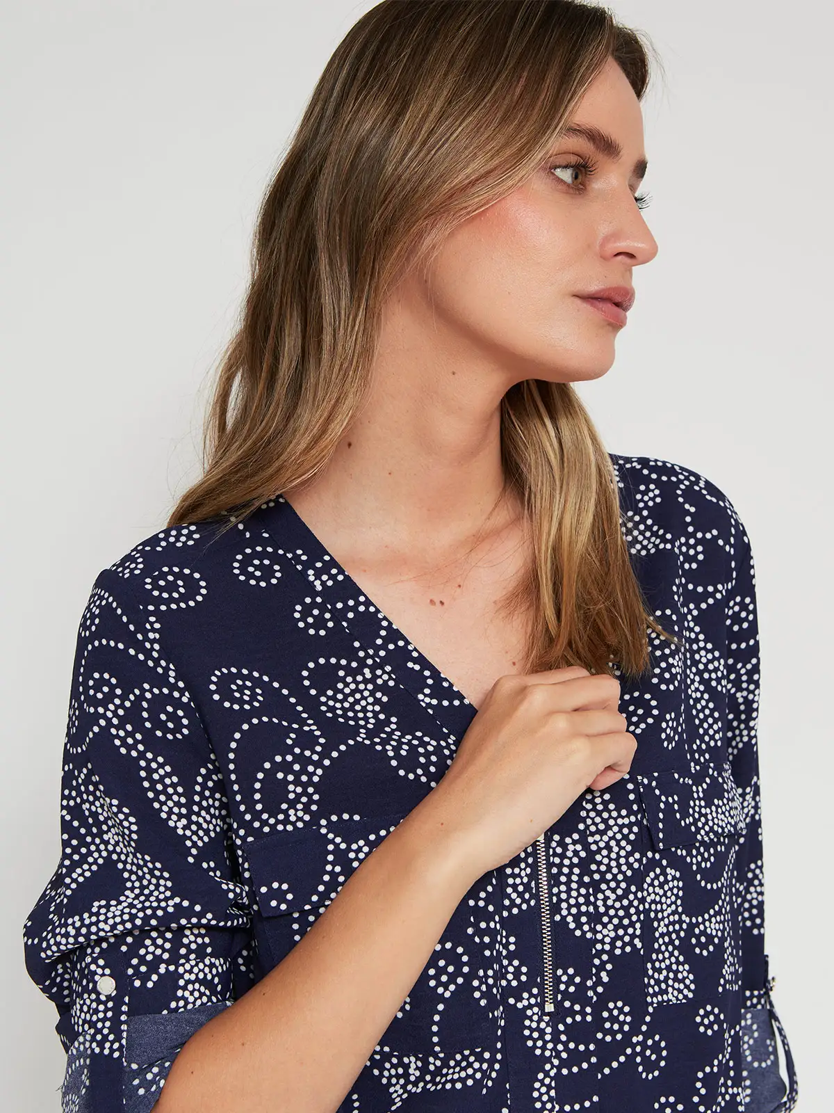 BLUSA MUJER CACHAREL MANGA LARGA TEXTURADA CIERRE - 3