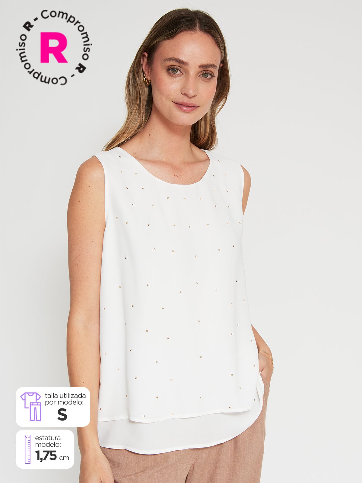 BLUSA MUJER CACHAREL SIN MANGAS TACHAS