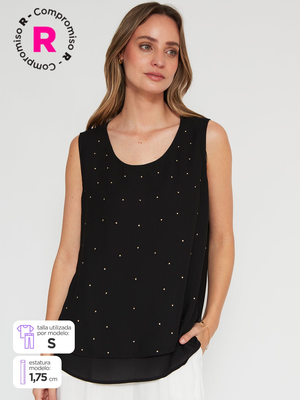 BLUSA MUJER CACHAREL SIN MANGAS TACHAS - 1