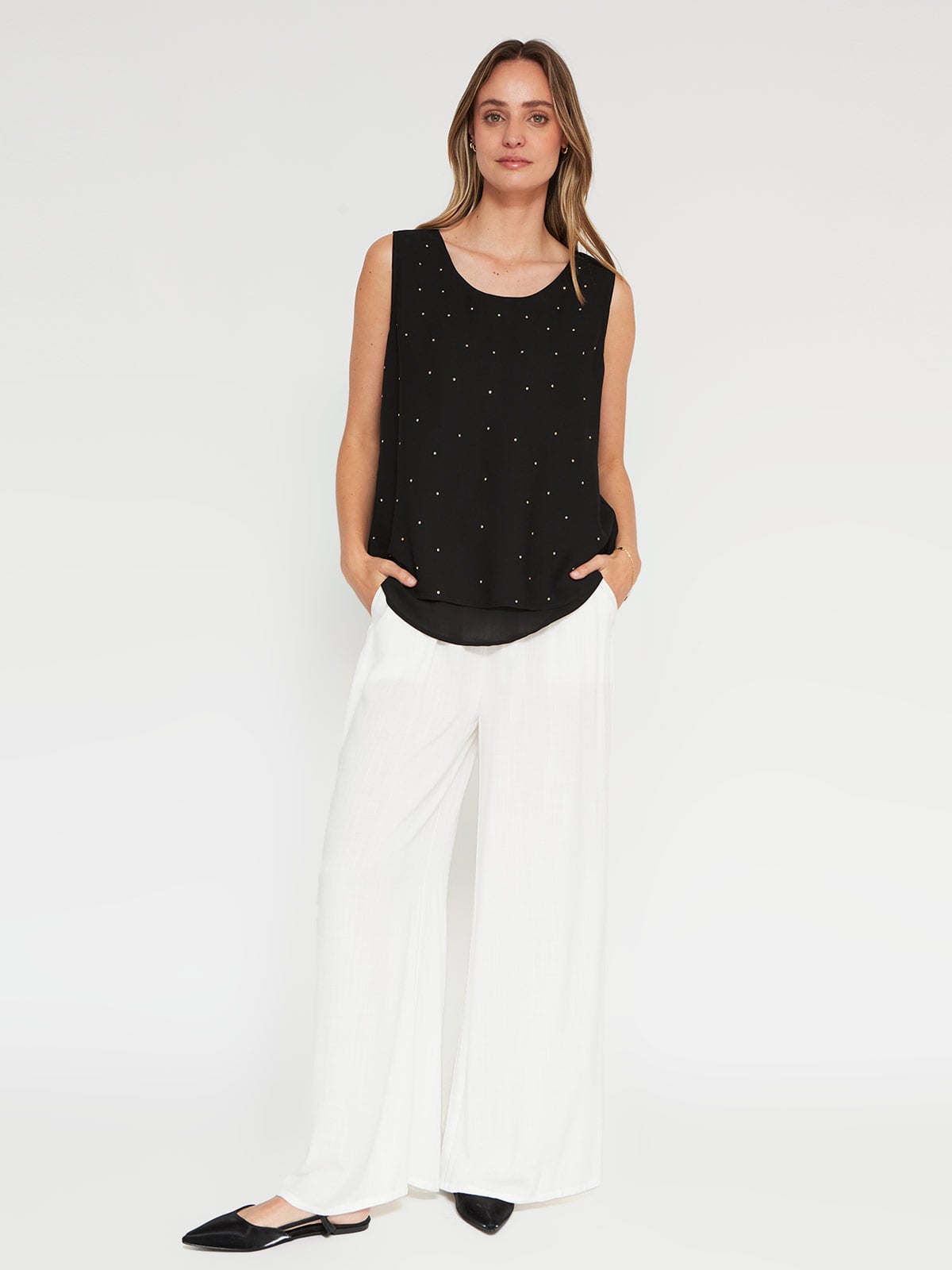 BLUSA MUJER CACHAREL SIN MANGAS TACHAS - 4