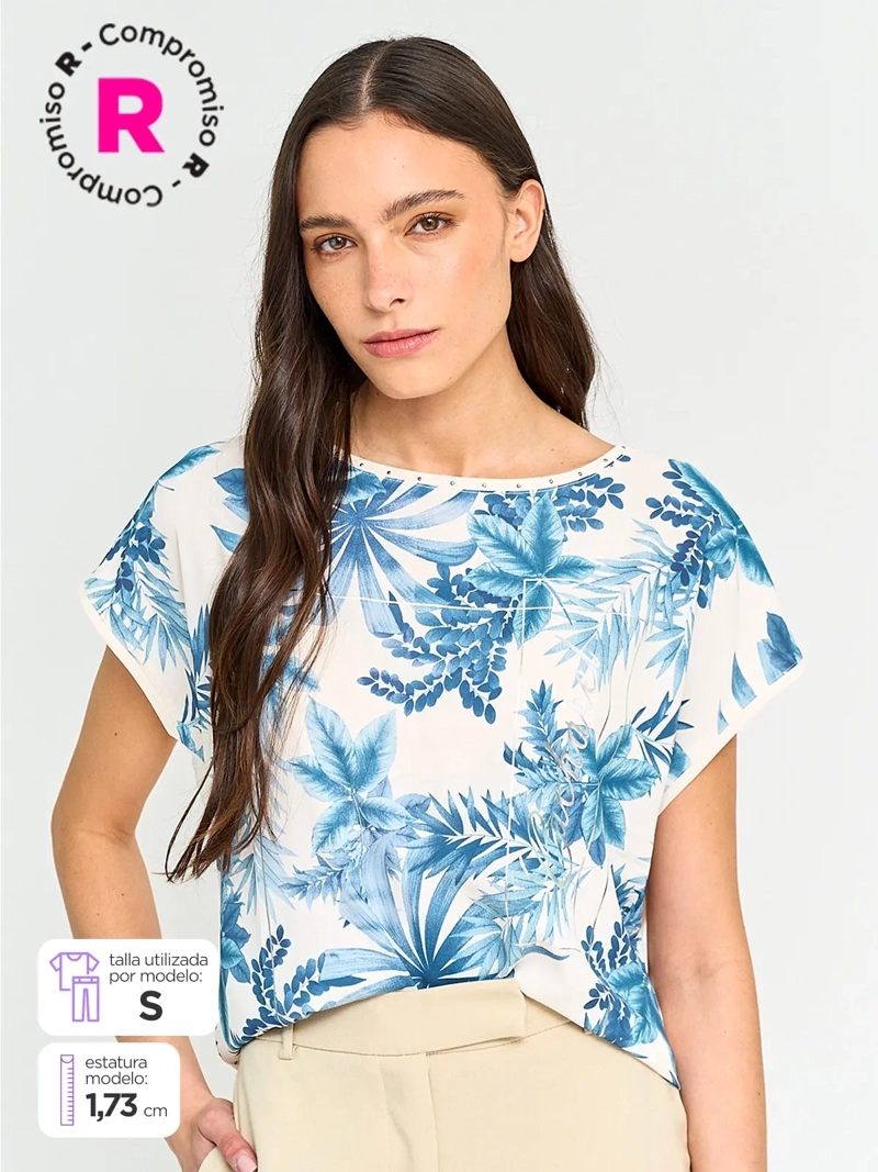 CACHAREL POLERA MUJER CACHAREL MANGA CORTA ESTAMPADA