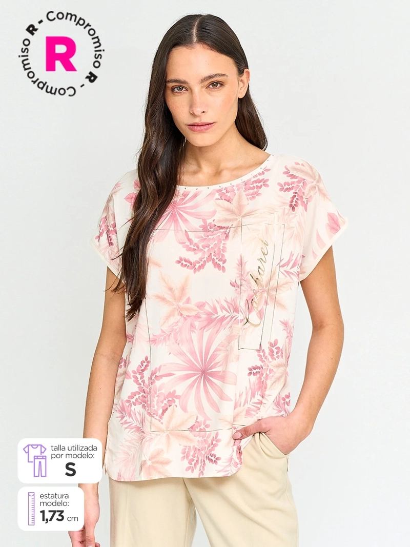 CACHAREL POLERA MUJER CACHAREL MANGA CORTA ESTAMPADA