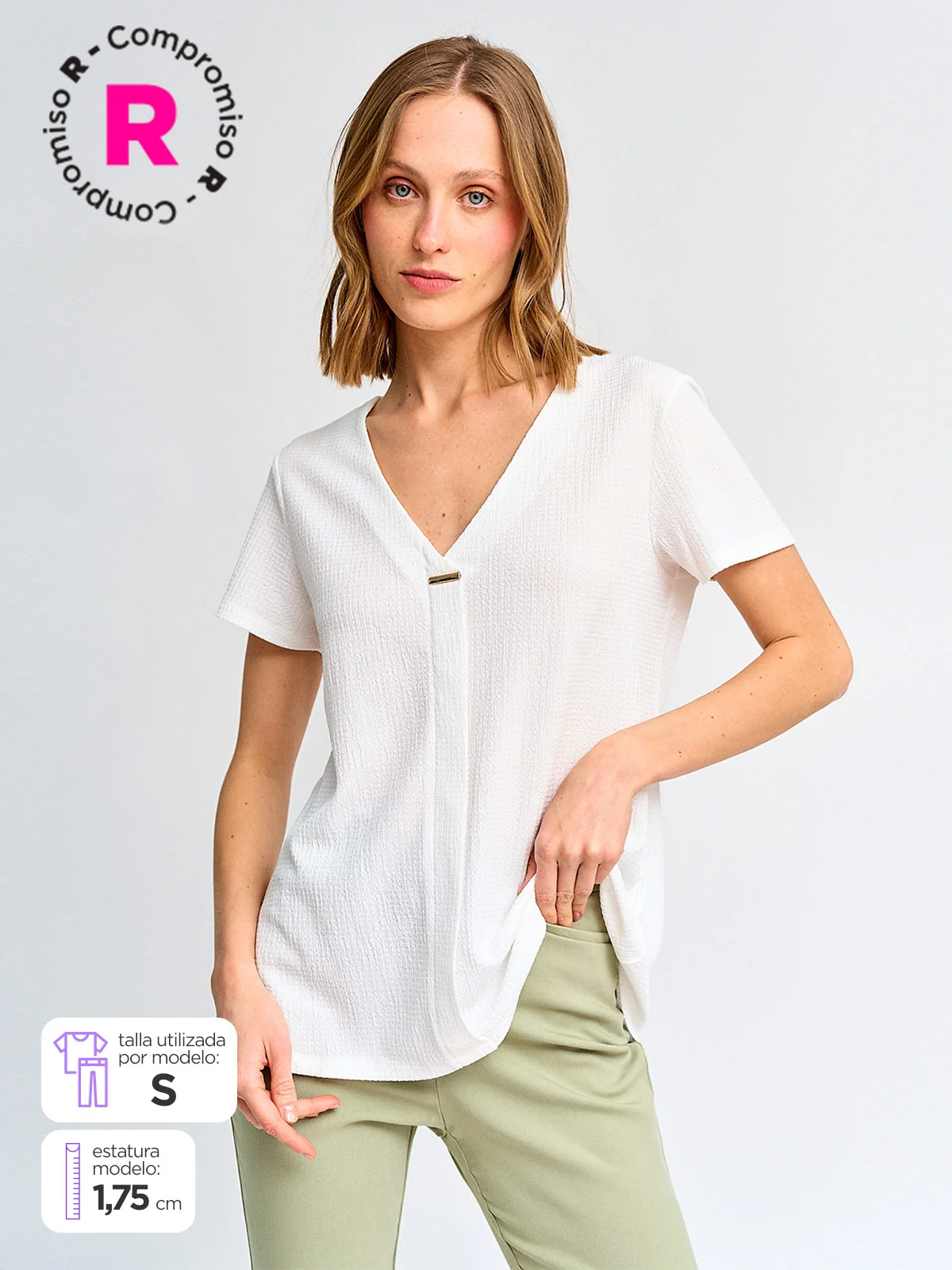 POLERA MUJER CACHAREL MANGA CORTA TEXTURADA
