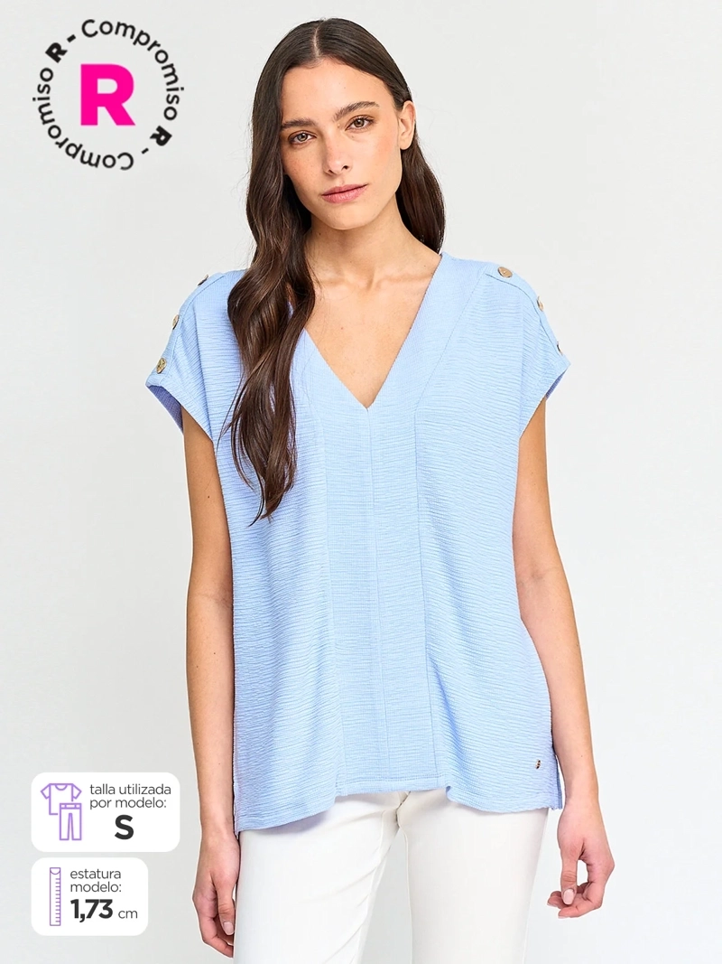 POLERA MUJER CACHAREL MANGA CORTA TEXTURADA - 1