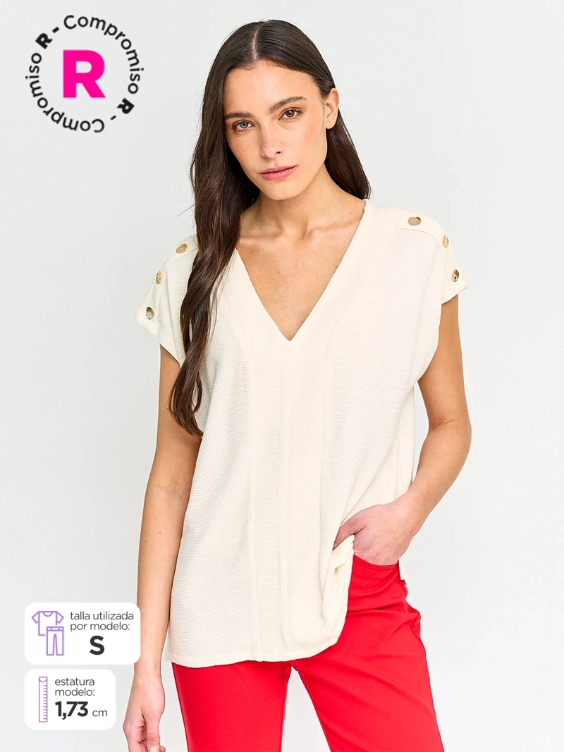 POLERA MUJER CACHAREL MANGA CORTA TEXTURADA - 1