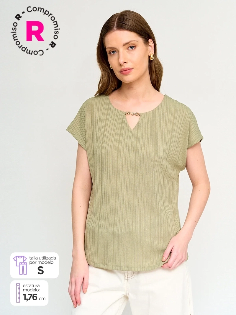 POLERA MUJER CACHAREL MANGA CORTA TEXTURADA - 1