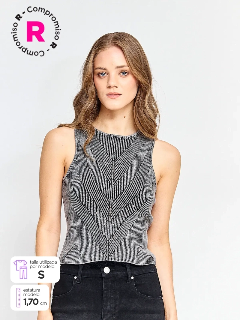 POLERA MUJER BARBADOS ALGODÓN SIN MANGAS TACHAS - 1