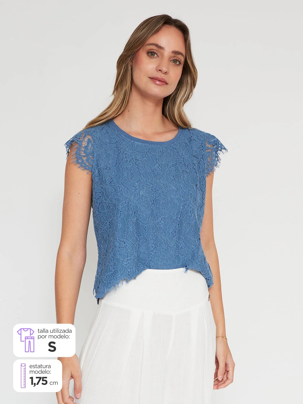 POLERA MUJER TATIENNE ALGODÓN MANGA CORTA ENCAJE - 1