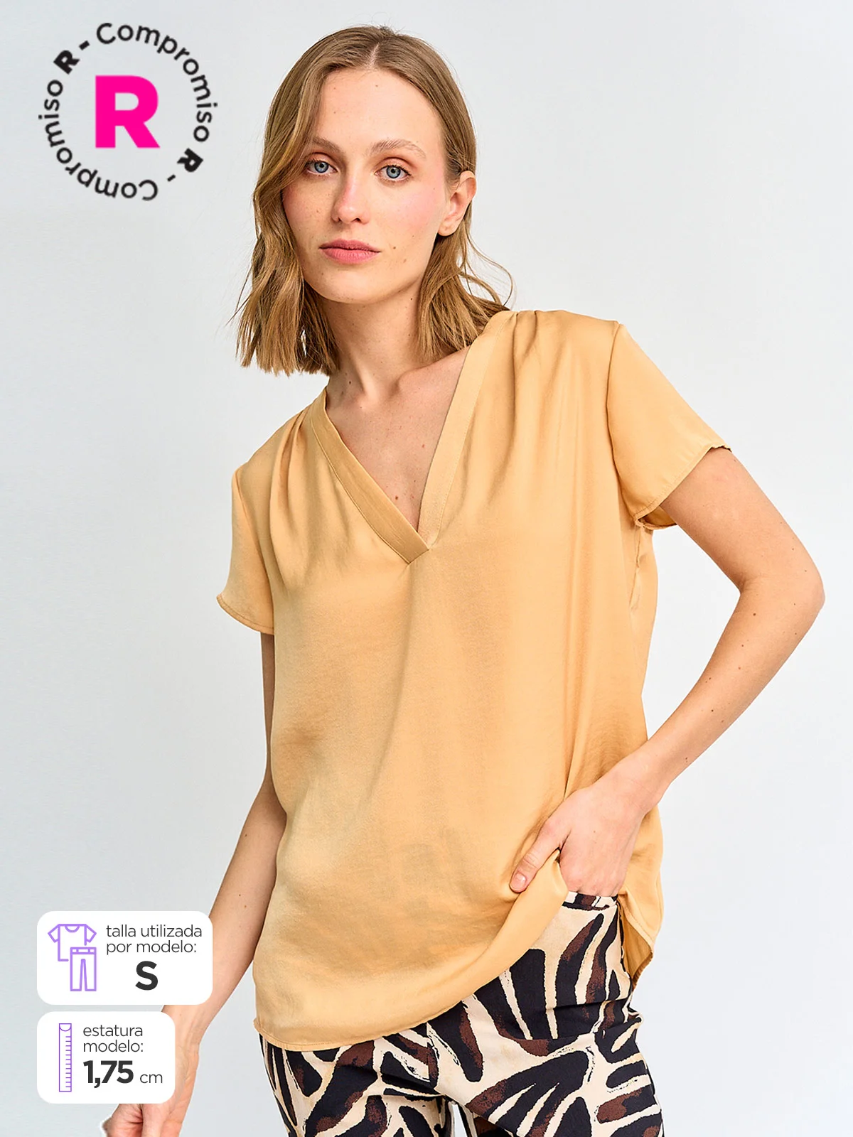 BLUSA MUJER CACHAREL CUELLO EN V MANGA CORTA