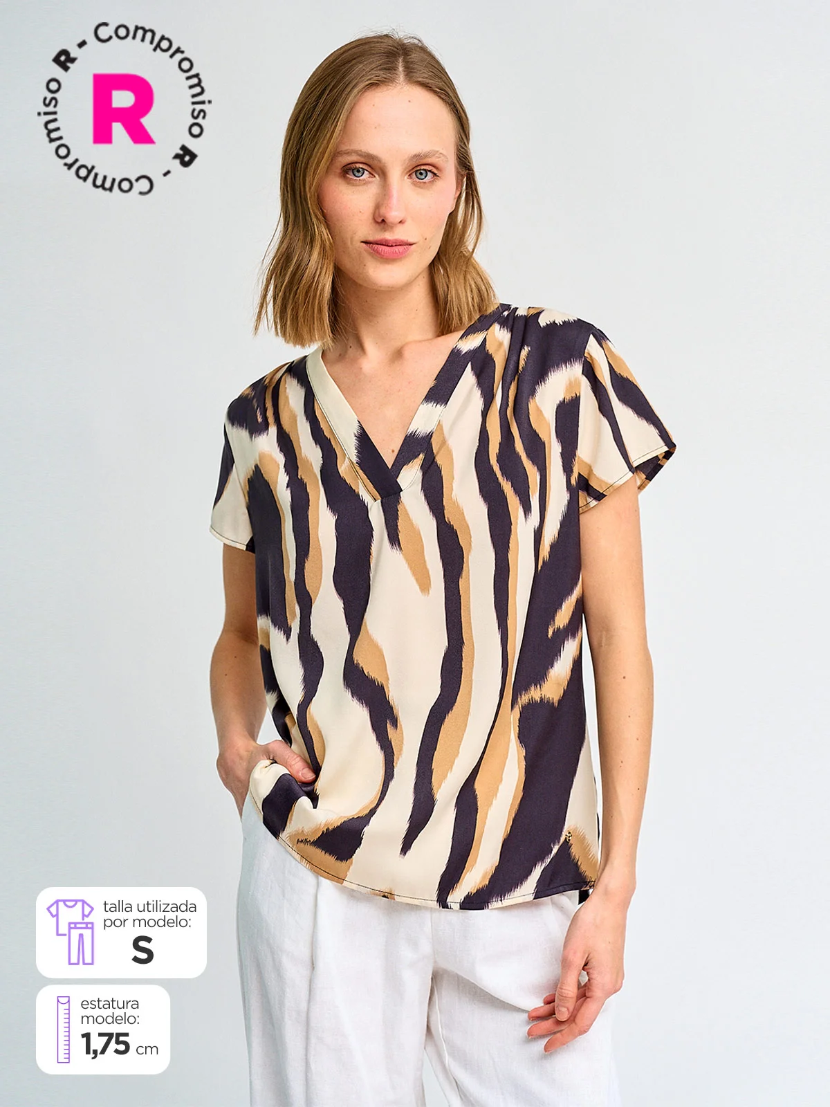 BLUSA MUJER CACHAREL CUELLO EN V MANGA CORTA