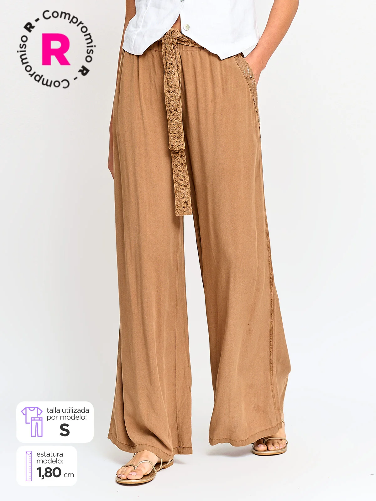 PANTALÓN MUJER TATIENNE FLUIDO CINTURÓN MACRAMÉ - 1