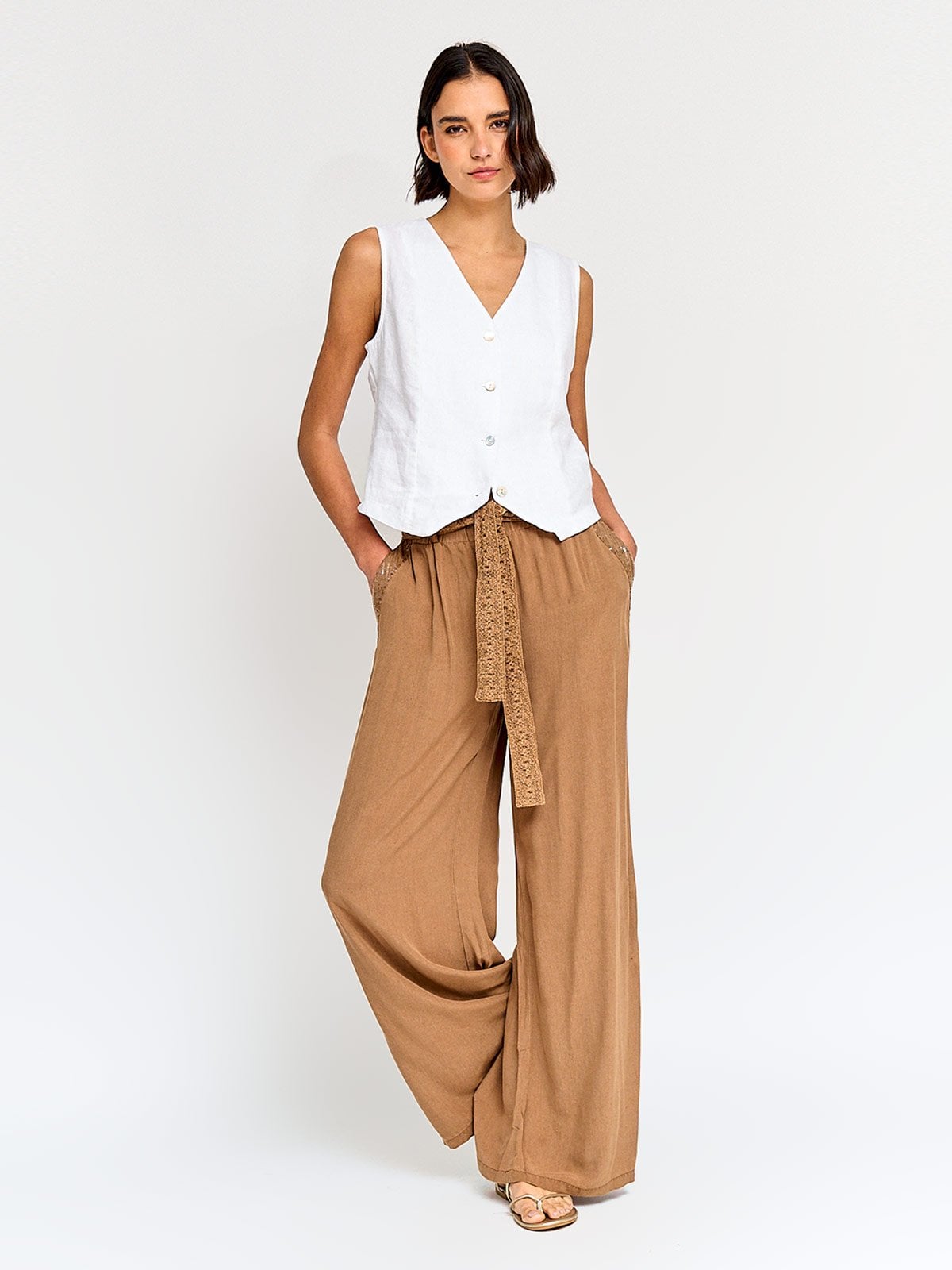 PANTALÓN MUJER TATIENNE FLUIDO CINTURÓN MACRAMÉ - 4