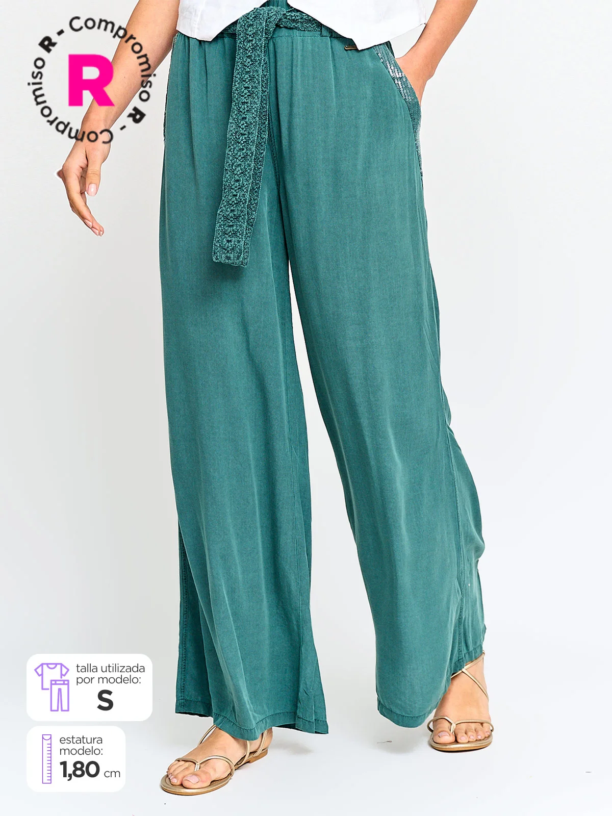 PANTALÓN MUJER TATIENNE FLUIDO CINTURÓN MACRAMÉ - 1