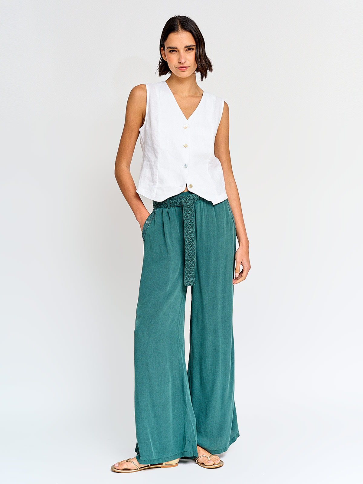 PANTALÓN MUJER TATIENNE FLUIDO CINTURÓN MACRAMÉ - 4