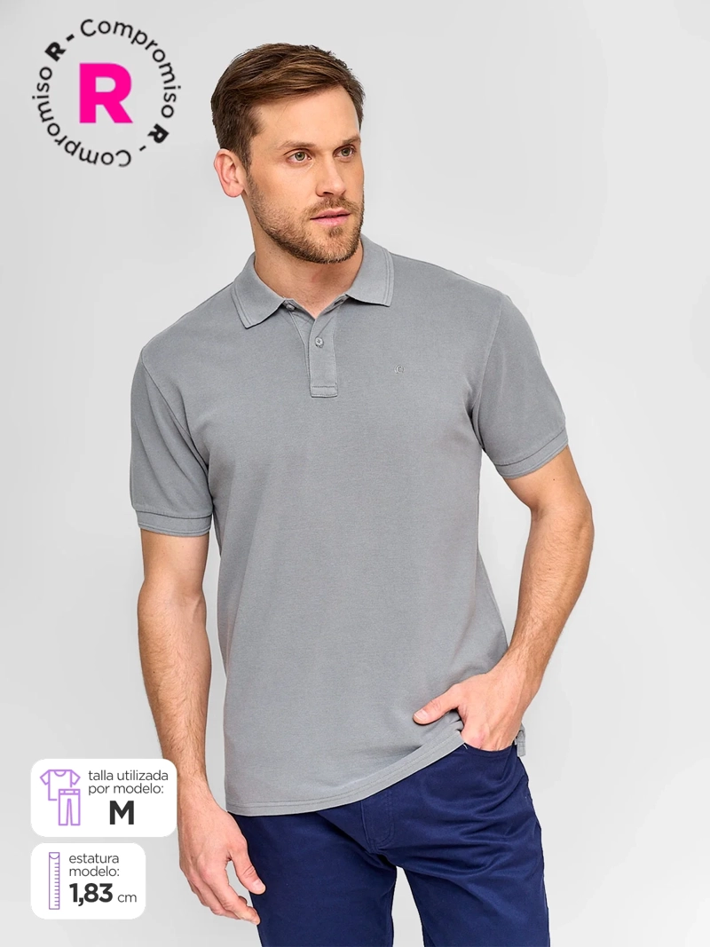 POLERA HOMBRE CACHAREL ALGODÓN CUELLO POLO MANGA CORTA LAVADA