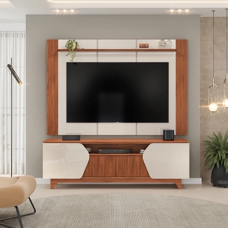 CENTRO DE ENTRETENCIÓN DI PORETTI DESIGN HELO 75" 4P CAFÉ CLARO - 5