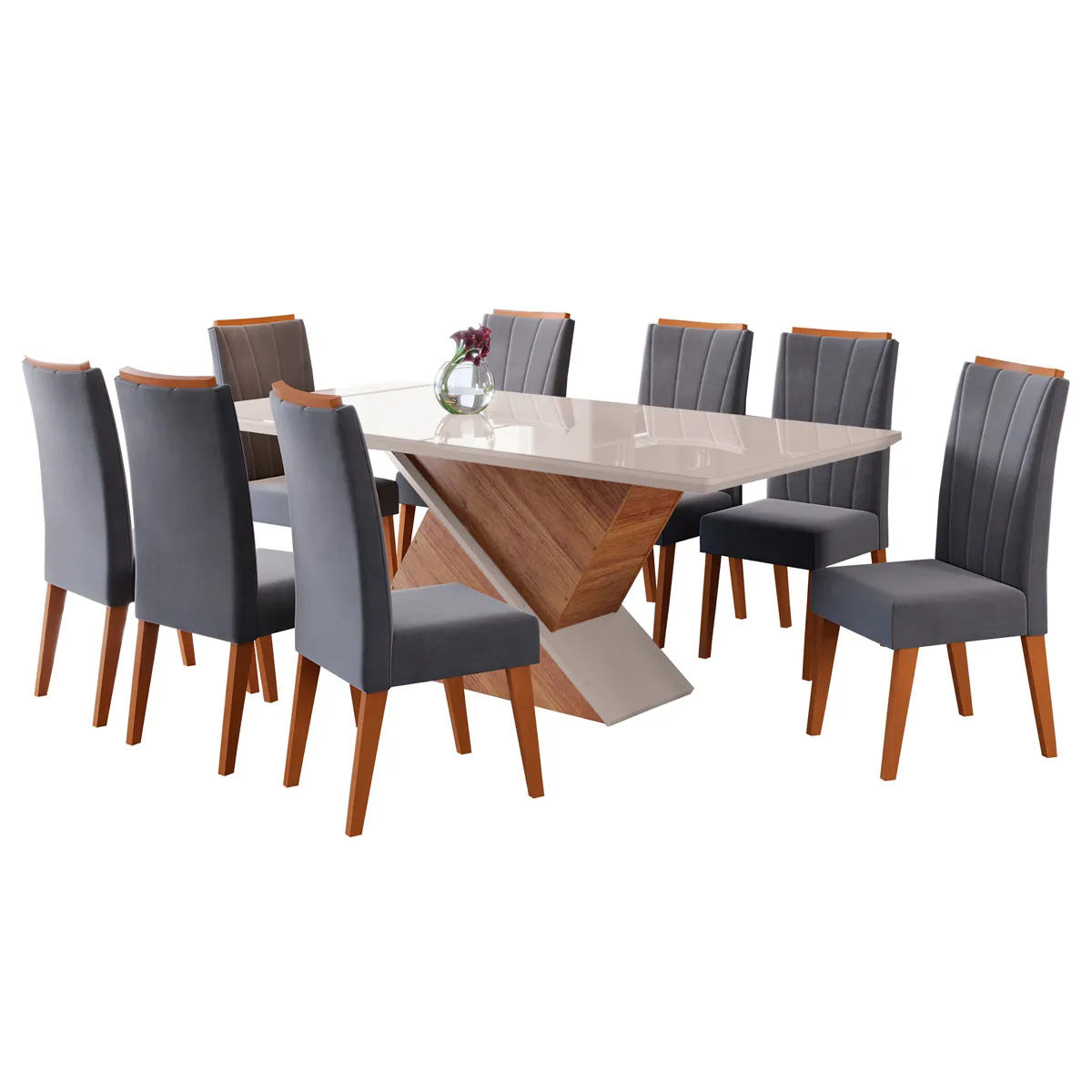 JUEGO COMEDOR DI PORETTI DESIGN GLAMOUR 8 SILLAS GRIS - 1