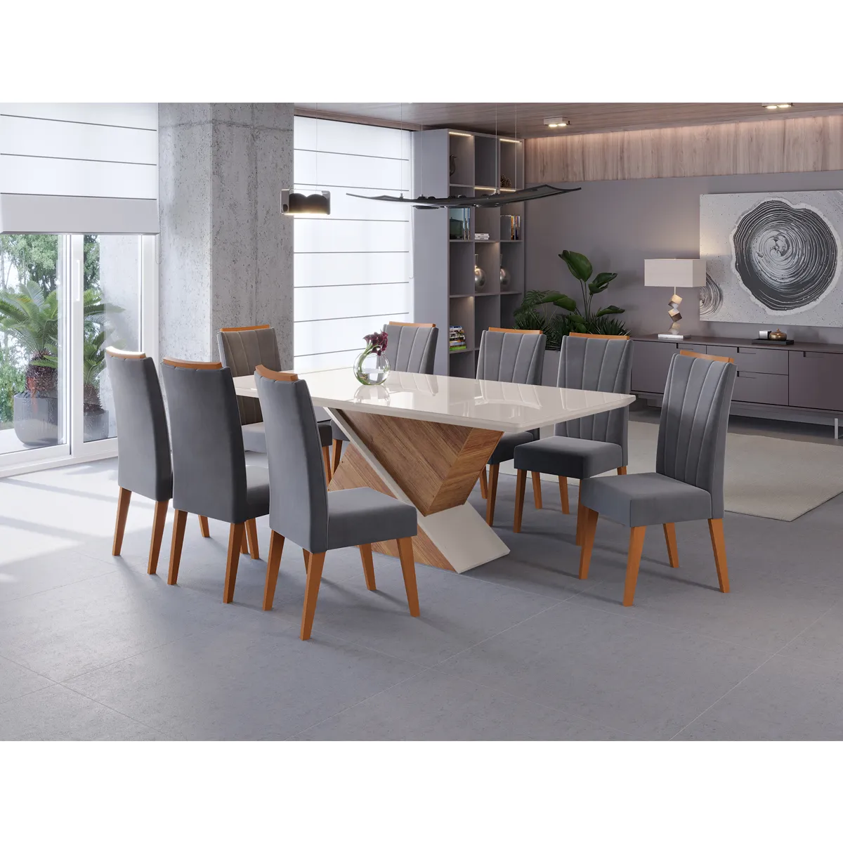 JUEGO COMEDOR DI PORETTI DESIGN GLAMOUR 8 SILLAS GRIS - 6